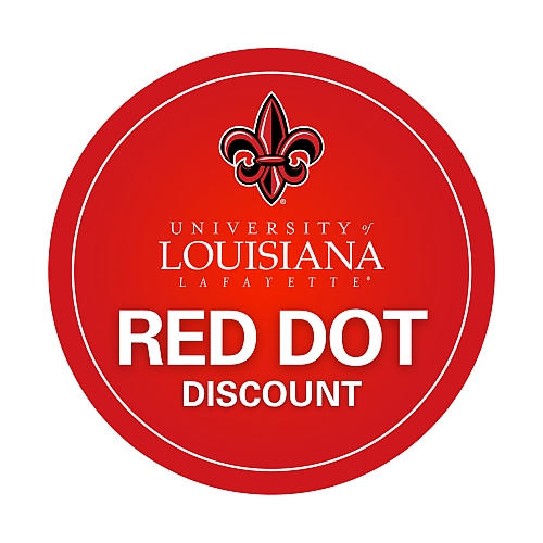 Photo of UL Lafayettes Red Dot Discount Program logo