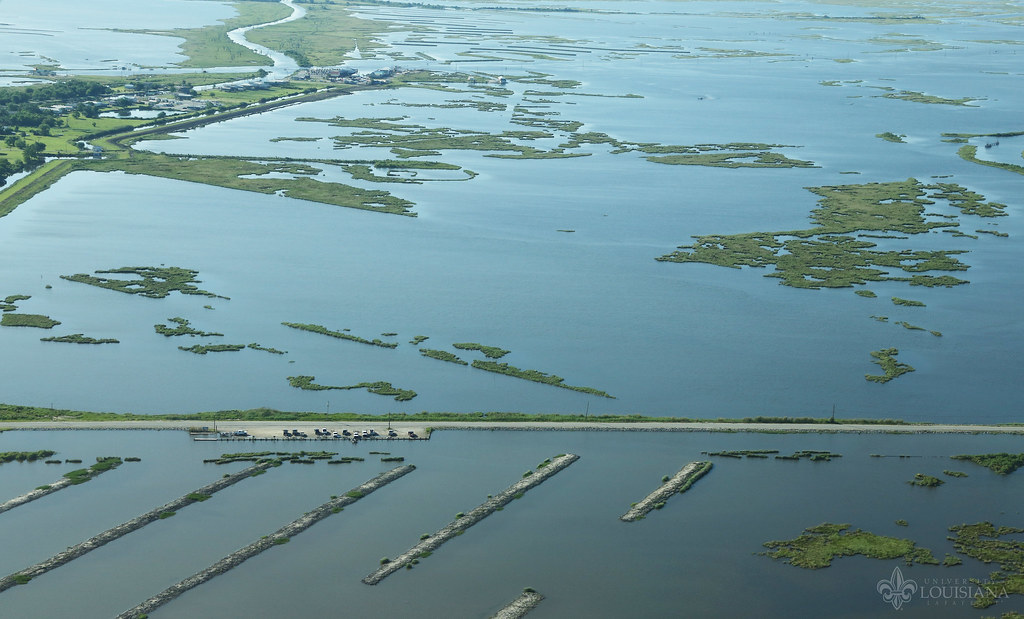 An overhead photo of the road leading to the village of climate refugees who are in the Biloxi-Chitimacha-Choctaw tribe