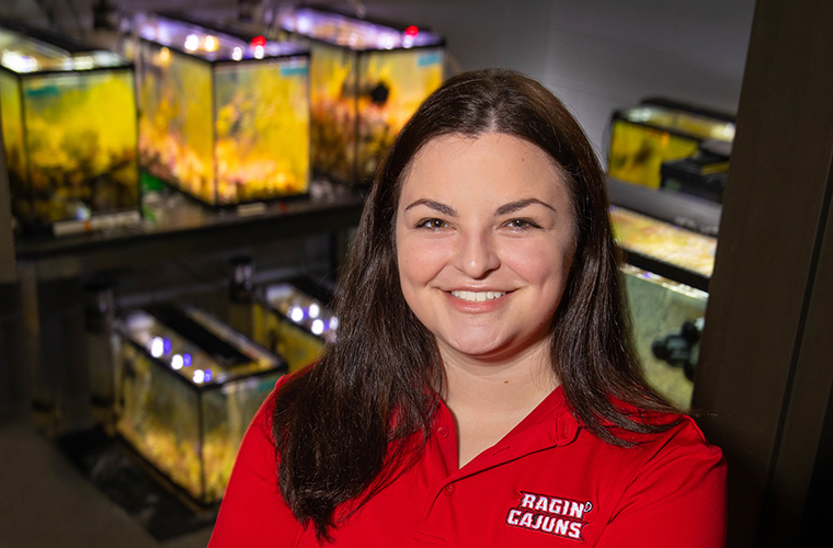 UL Lafayette grad student in biology lab